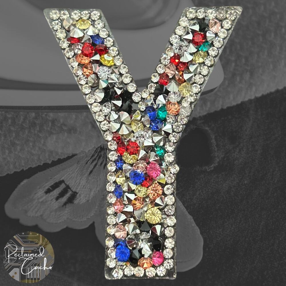 Letter Y Multicolor Rhinestone Iron On Patch